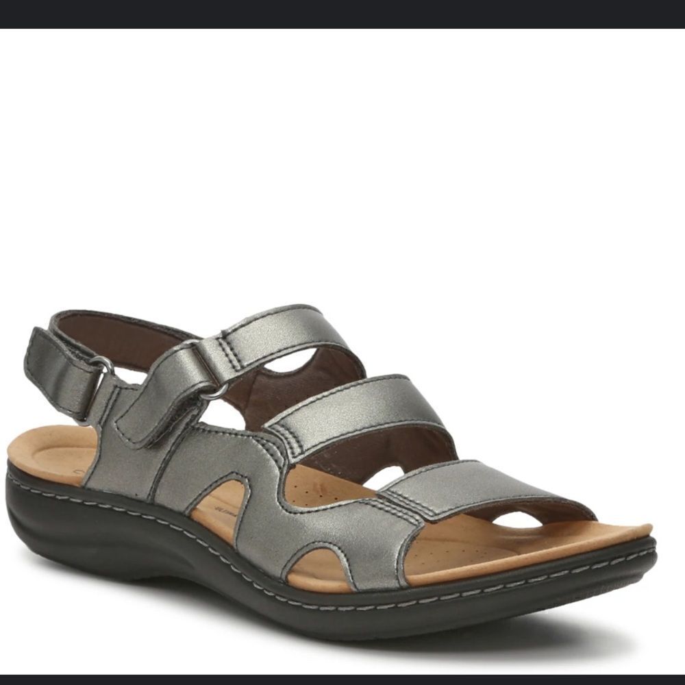 Clarks Laurieann Style Adjustable walking Sandals Pewter Metallic Sz 11 NWOB